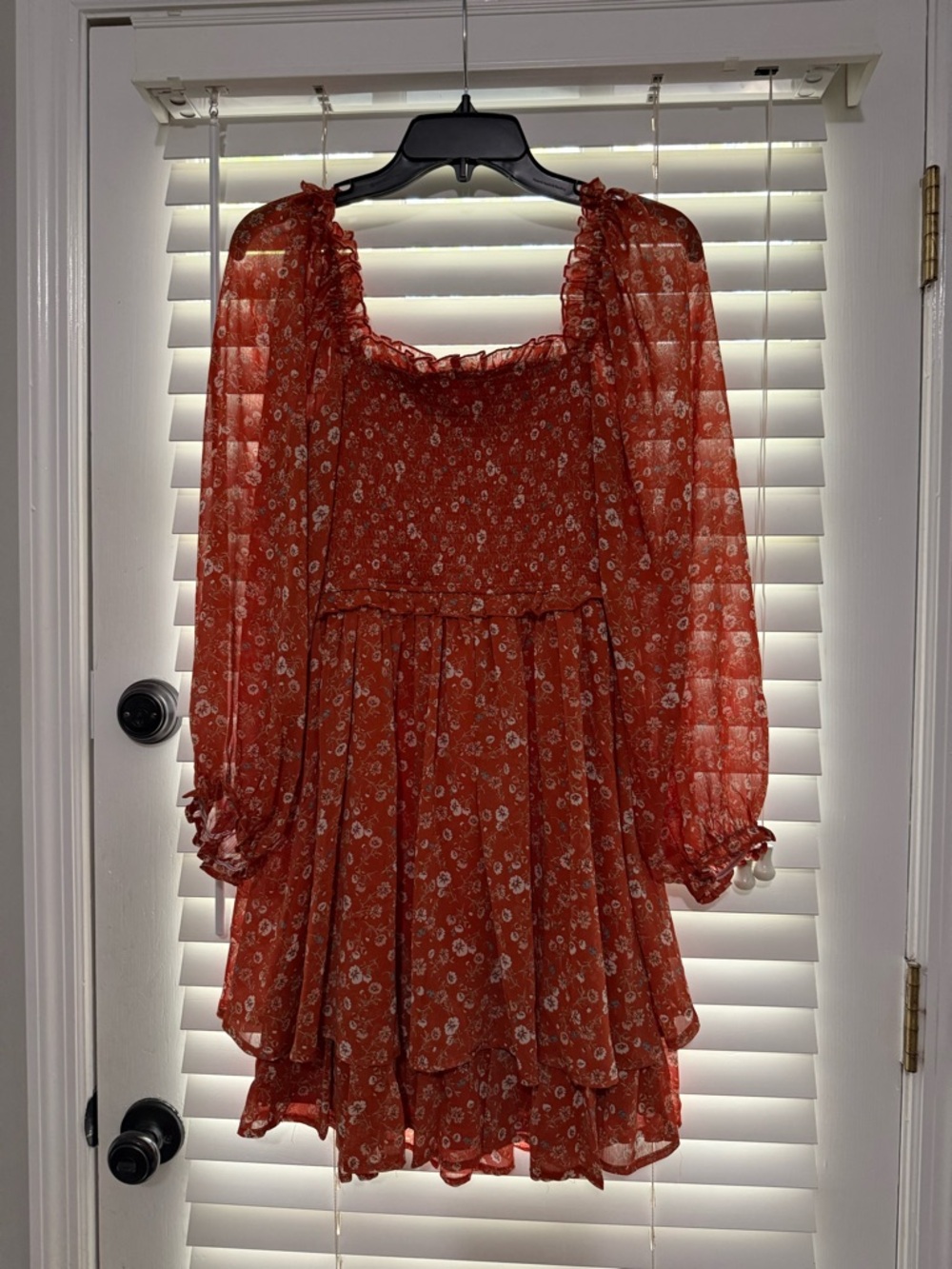 Altar'd State Rust Floral Long-Sleeve Mini Dress